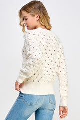 Diamond Open Texture Knit Sweater Cream