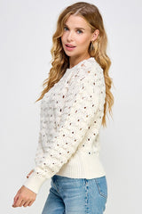 Diamond Open Texture Knit Sweater Cream