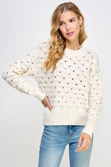Diamond Open Texture Knit Sweater Cream