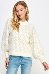 Fuzzy Starry Print Sweater Cream + Gold