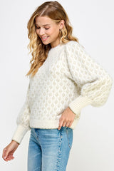 Fuzzy Starry Print Sweater Cream + Gold