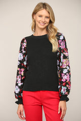 Contrast Sequin Sleeve Sweater Top Black