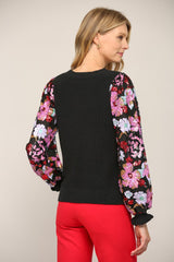 Contrast Sequin Sleeve Sweater Top Black