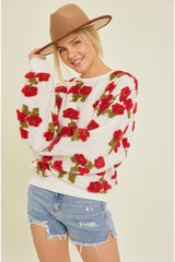 Textured Floral Woven Sweater Ivory