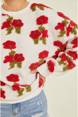 Textured Floral Woven Sweater Ivory