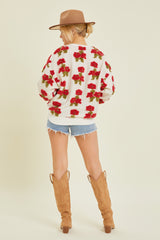 Textured Floral Woven Sweater Ivory