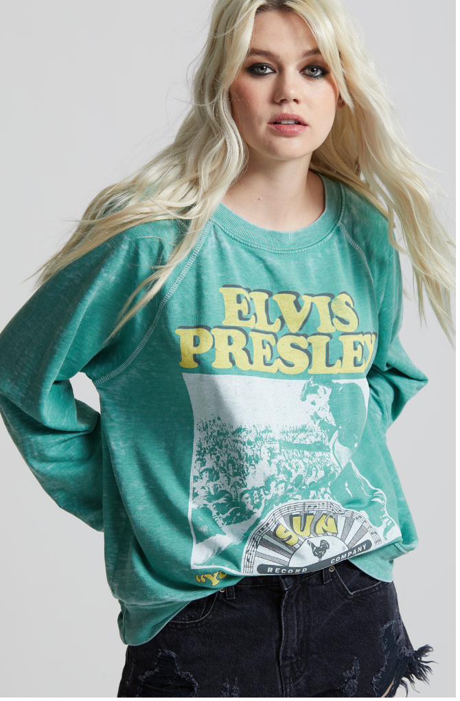 Elvis Presley Sun Records Burnout Sweatshirt Dill Weed
