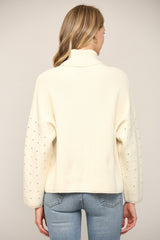 Crystal Embellished Turtleneck Sweater Cream