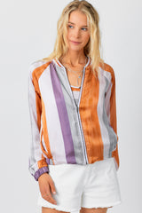 Raglan Sleeve Stripe Bomber Jacket Grey Mix
