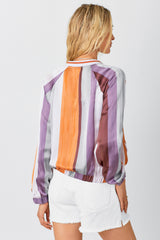 Raglan Sleeve Stripe Bomber Jacket Grey Mix