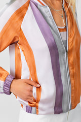Raglan Sleeve Stripe Bomber Jacket Grey Mix