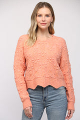 Scallop Hem Pom Pom Sweater Orange Sherbert