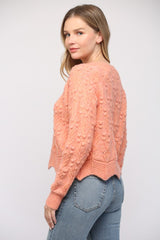 Scallop Hem Pom Pom Sweater Orange Sherbert