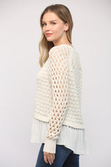 Honeycomb Pleated Ruffle Sweater Oatmeal + Ivory