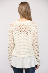 Honeycomb Pleated Ruffle Sweater Oatmeal + Ivory