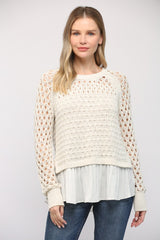 Honeycomb Pleated Ruffle Sweater Oatmeal + Ivory