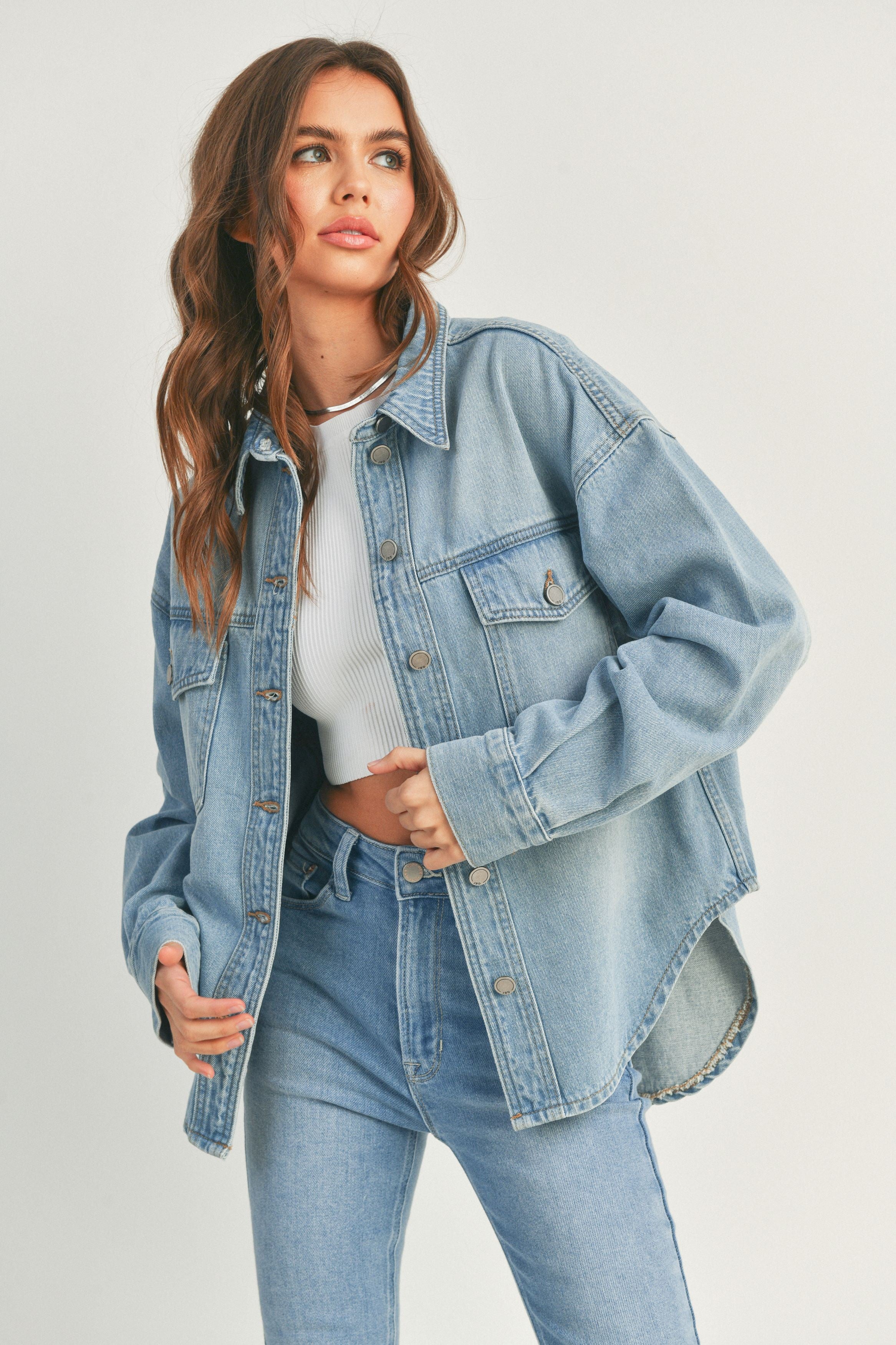Oversized Big Pocket Denim Jacket Light Denim