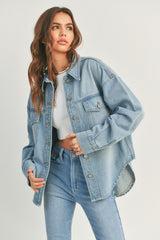 Oversized Big Pocket Denim Jacket Light Denim