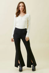 Front Seam Slit Flare Pants Black
