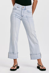 Holly Piped Detail Cuffed Wide Leg Jeans Positano