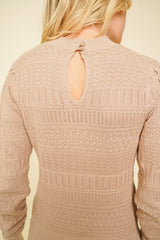 Mock Neck Bubble Sleeve Pointelle Sweater Mocha
