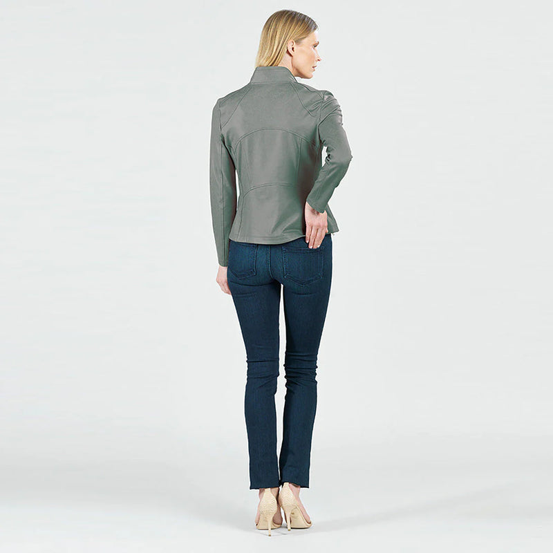 Classic Leather Knit Moto Jacket Olive