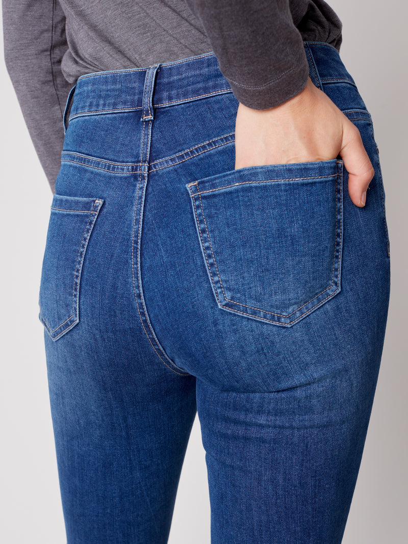 Asymmetric Hem Stretch Denim Flare Blue Jean