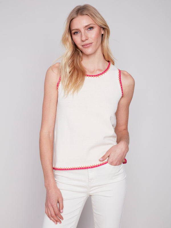 Crochet Edge Knit Tank Natural