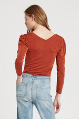 Shay Shirred Front Long Sleeve Top Toffee