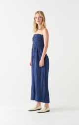 Smocked Woven Jumpsuit Navy