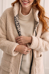 Lined Zip Up Sherpa Coat Oyster