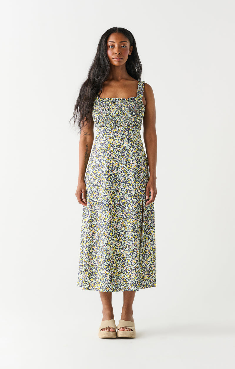 Smocked Bodice Linen Maxi Dress Navy + Mint Floral Broadway in Stanley Smocked Bodice Linen Maxi Dress Navy + Mint Floral Broadway in Stanley