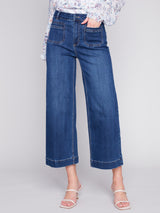 Patch Pockets Wide Leg Jeans Indigo