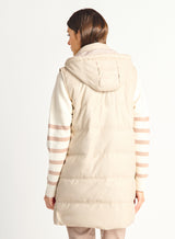 Faux Leather Long Puffer Vest Sandstone