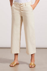 Audrey Button Fly Wide Leg Capri Ecru