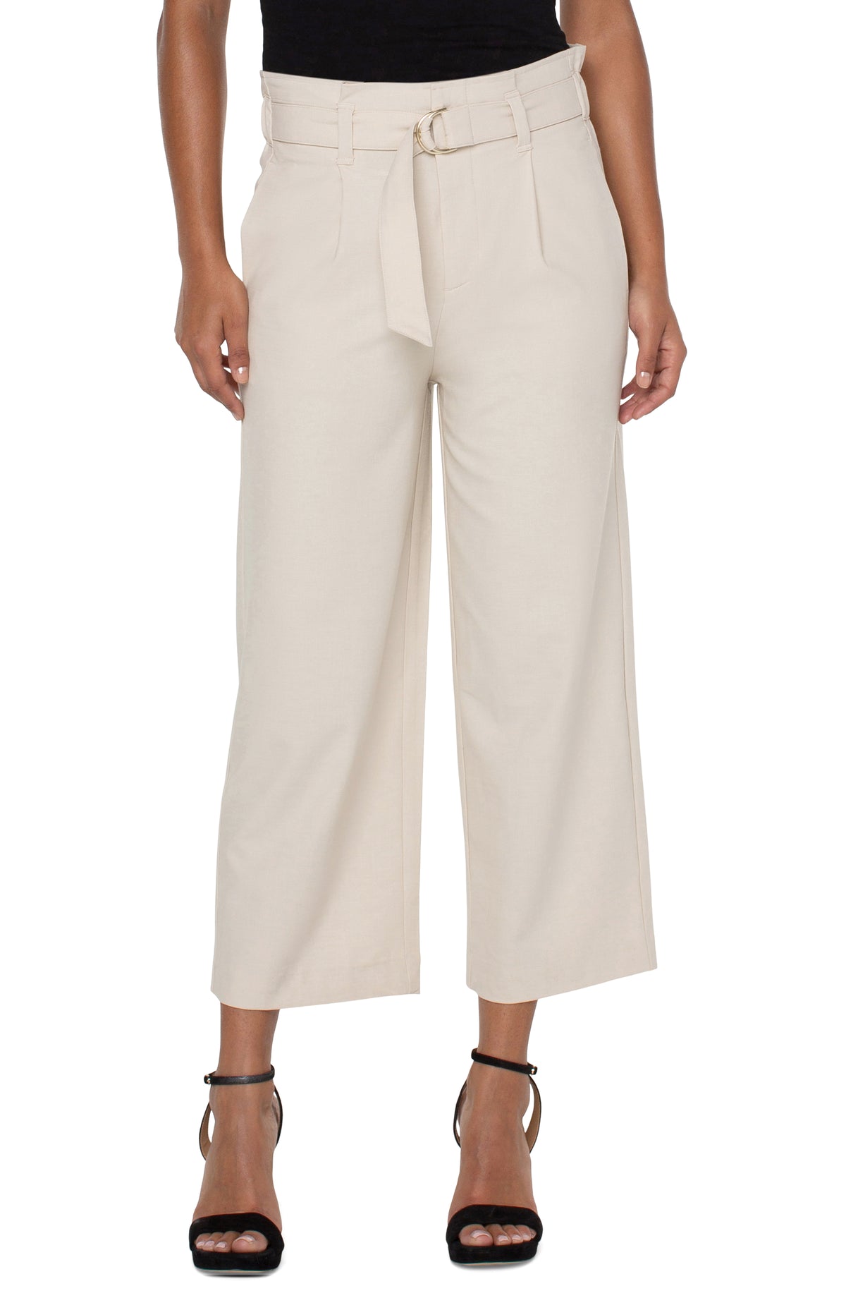 Belted Paperbag Wide Leg Crop Pant Dusty Tan