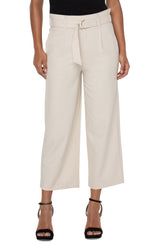 Belted Paperbag Wide Leg Crop Pant Dusty Tan