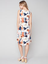 Printed Linen Aline Sleeveless Dress Saffron