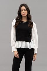 Layered Round Neck Sweater Vest Black