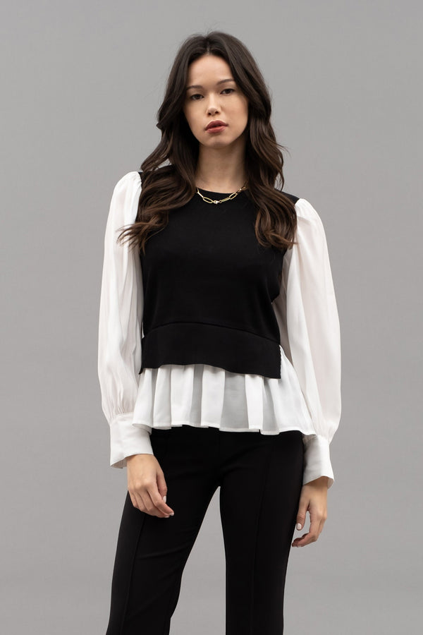 Layered Round Neck Sweater Vest Black