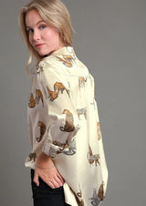 Satin Leopard Button Up Shirt Champagne