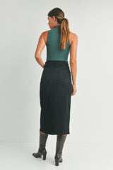 Utility Pocket Denim Midi Skirt Washed Black