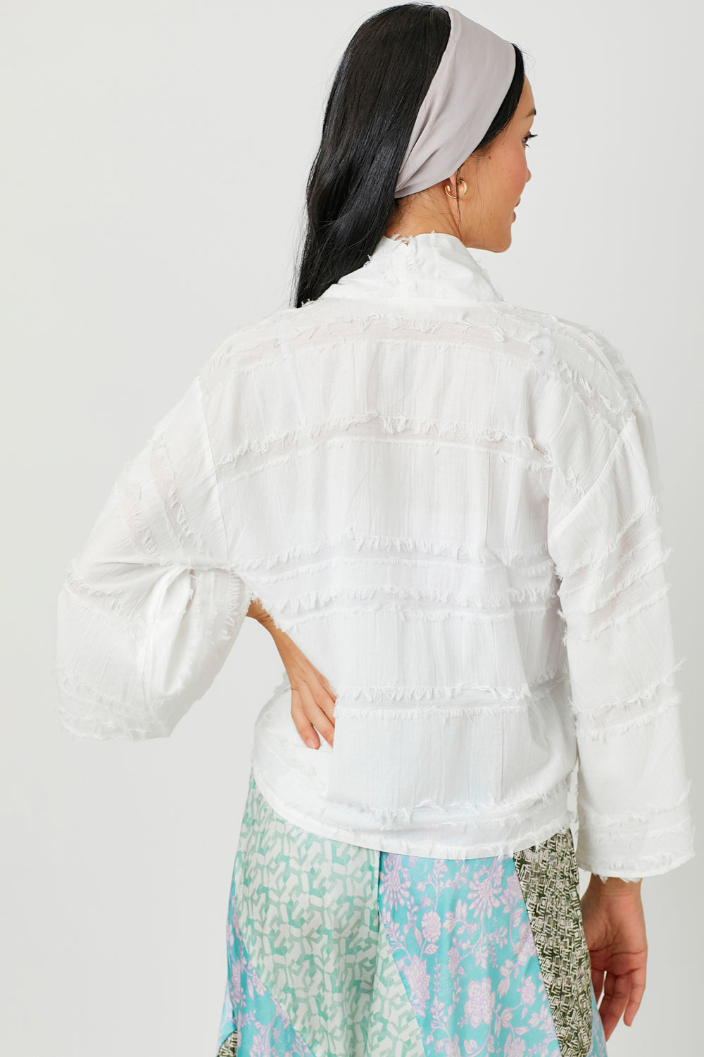 Textured Gauze Tie Front Kimono Off White