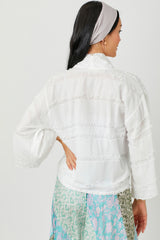 Textured Gauze Tie Front Kimono Off White