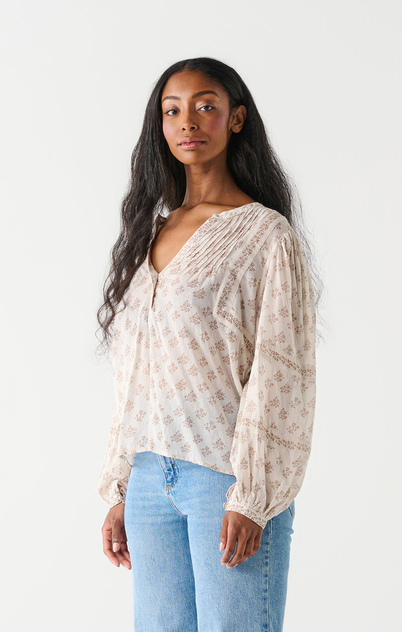 Floral Cluster Printed Puff Sleeve Top Earth Floral