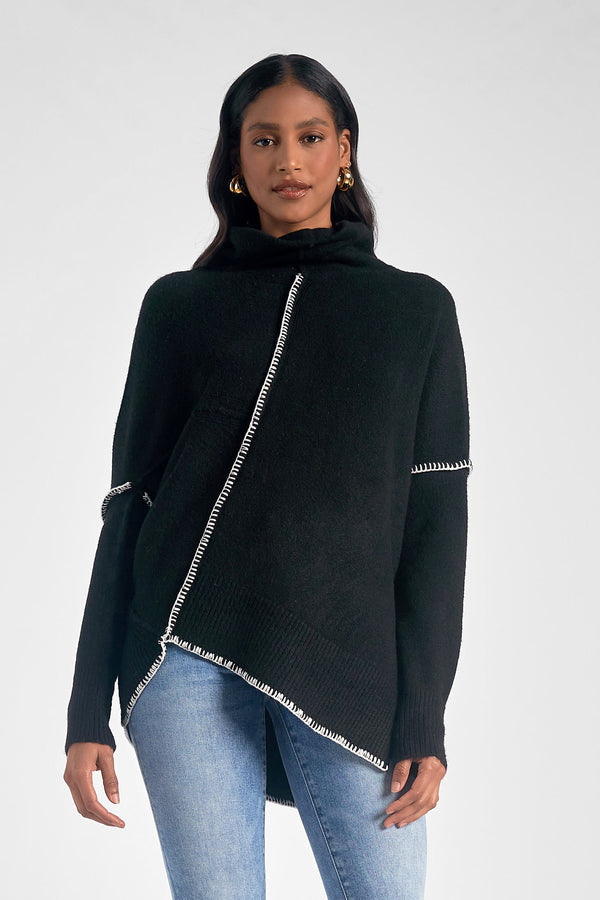 Asymmetric Whip Stitch Turtleneck Sweater