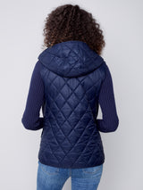 Side Button Detail Quilted Hooded Vest Navy