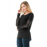 Sequin Long Sleeve Knit Top Black