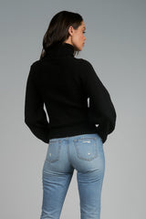 Open Neck Puff Sleeve Sweater Black