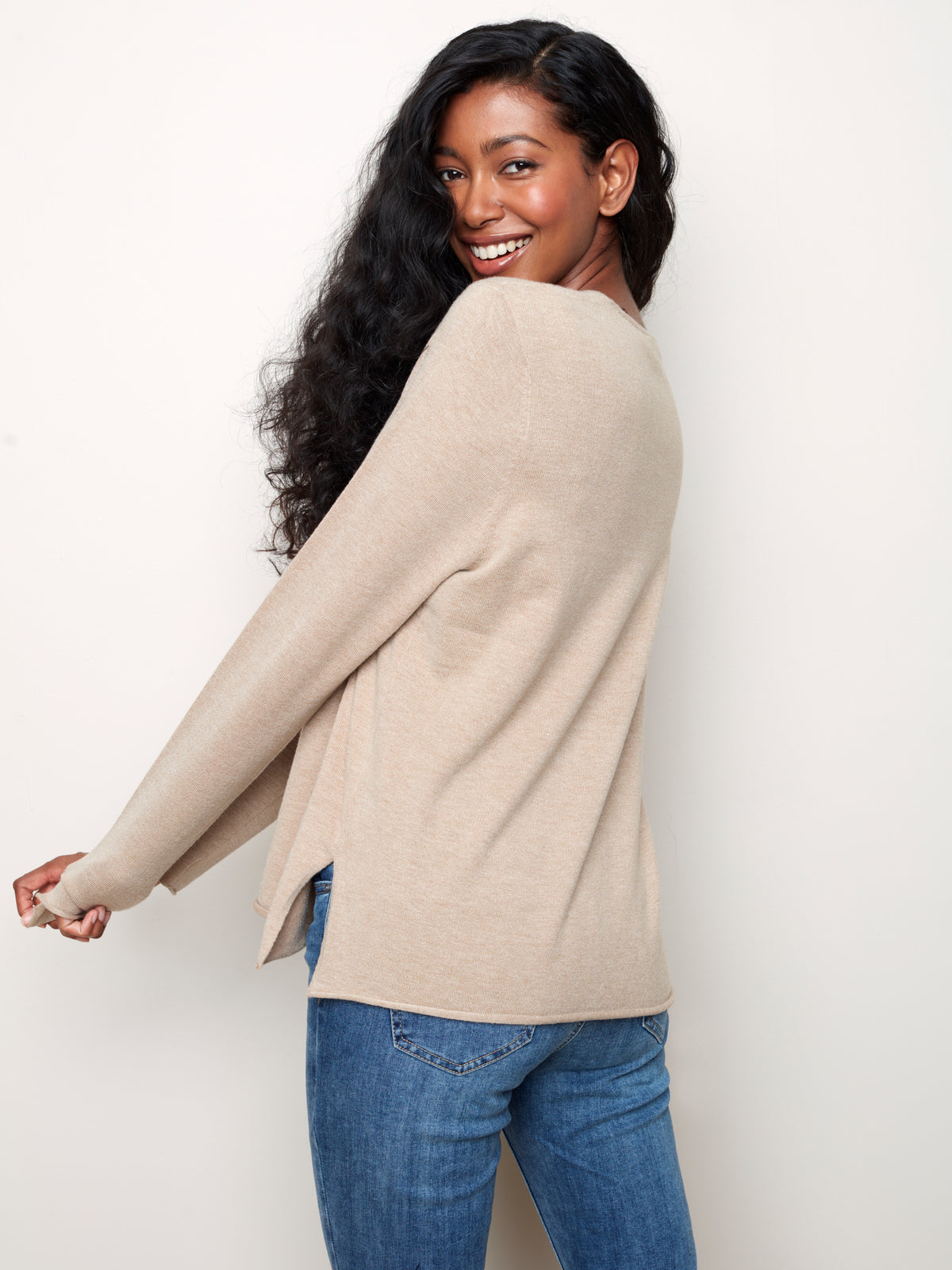 V Neck Basic Sweater Heather Chestnut